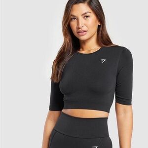 Gymshark Everyday Seamless Crop Black 3/4 Sleeve Tee